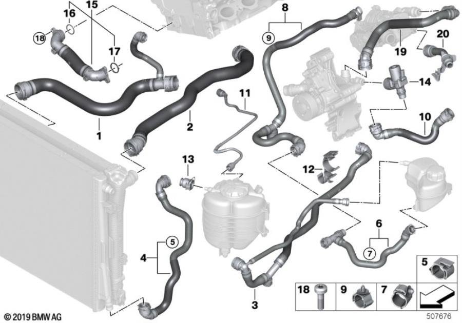 BMW 3 Series G20 G21 Coolant Hose Part No 17128654834