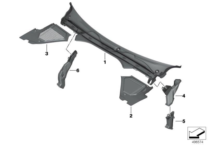 BMW 3 Series G20 G21 Engine Bay Trim, windshield cowl, out